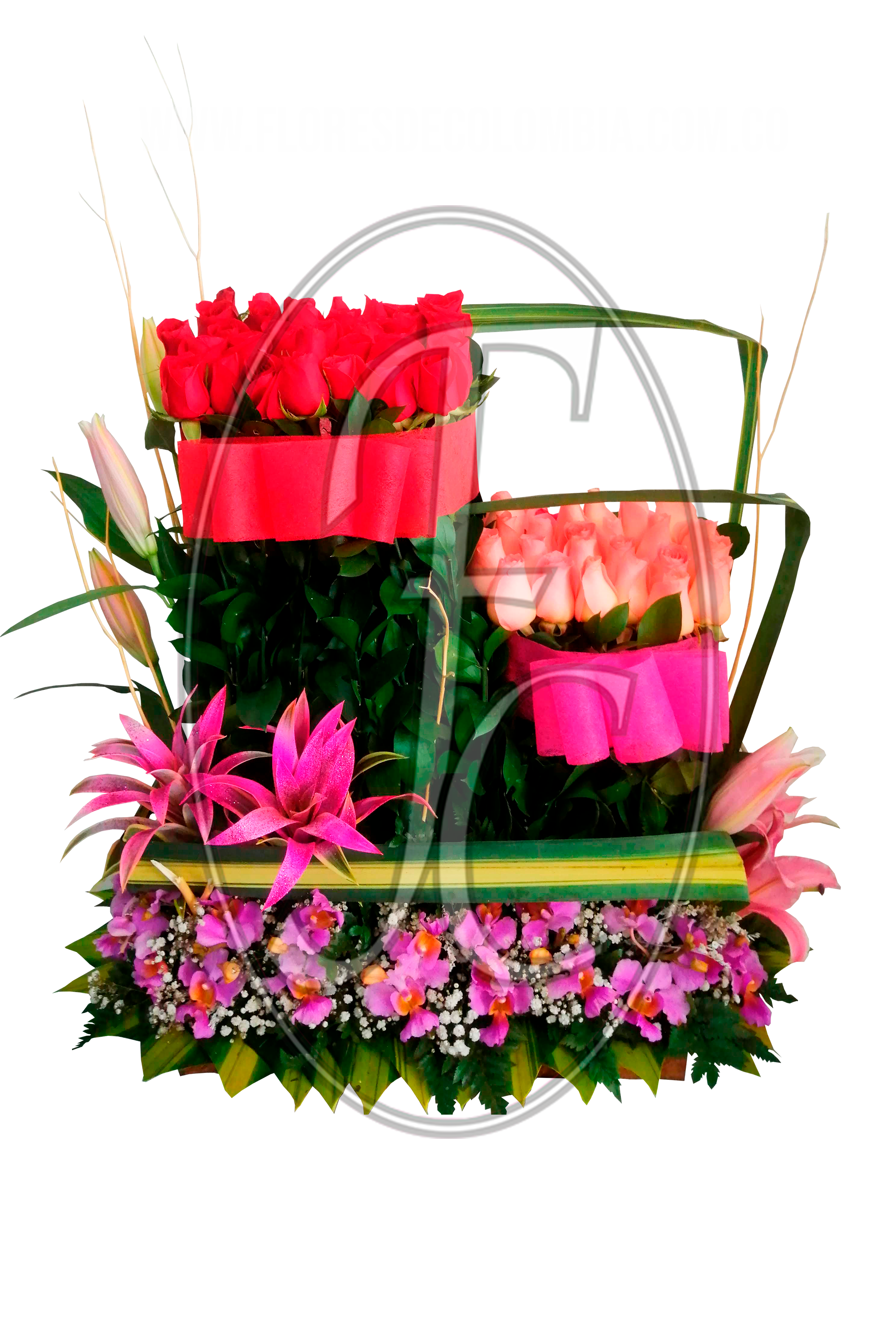 Diseño con doble tapizado de rosas y orquideas │ Flores de Colombia