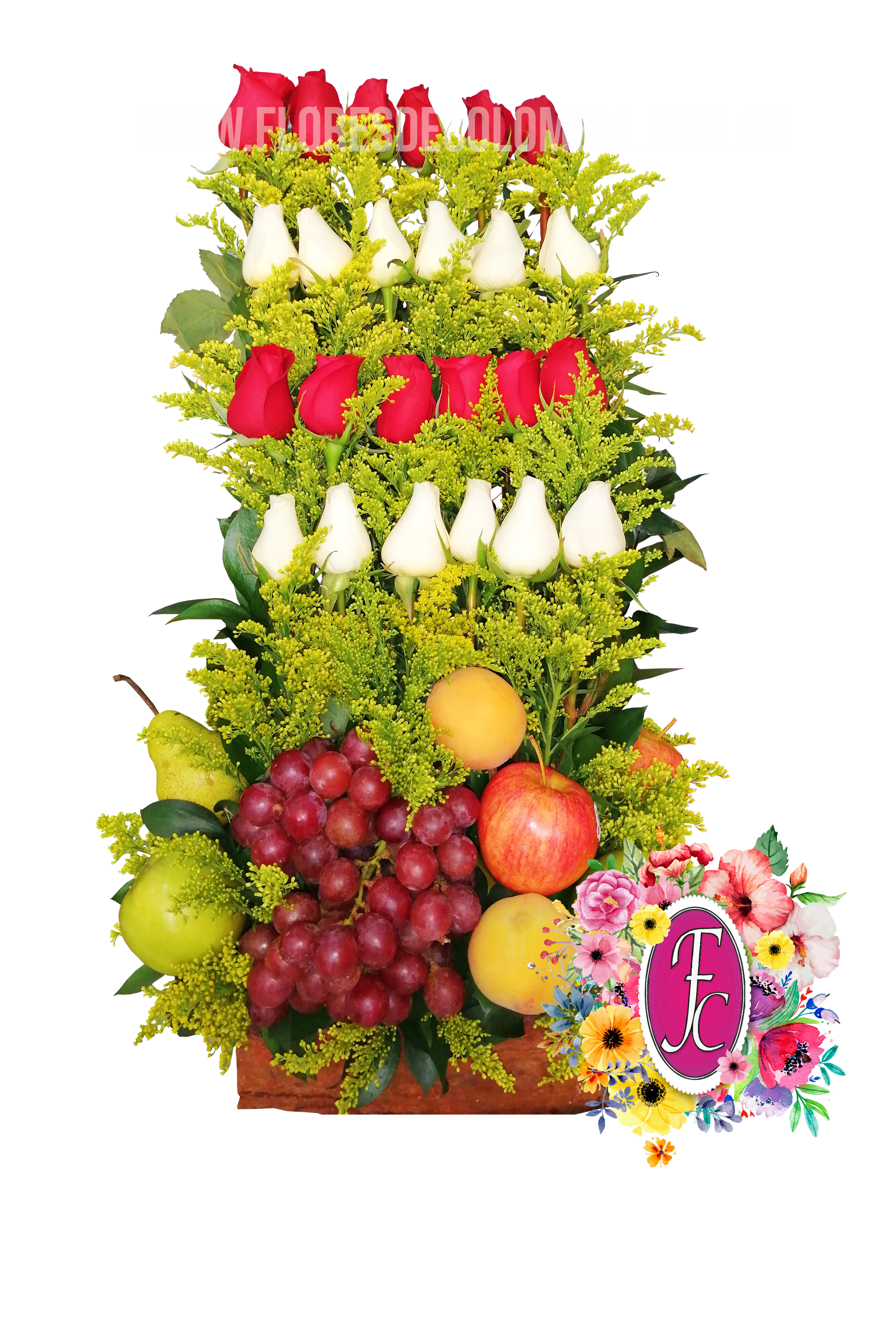 Escalera de rosas con frutas │ Flores de Colombia