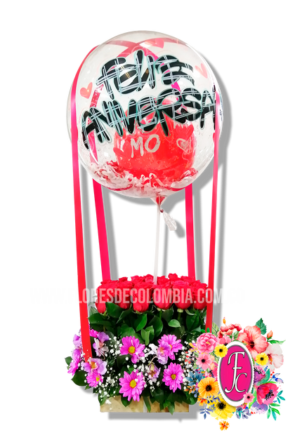Globo viajero con rosas - Flores de Colombia