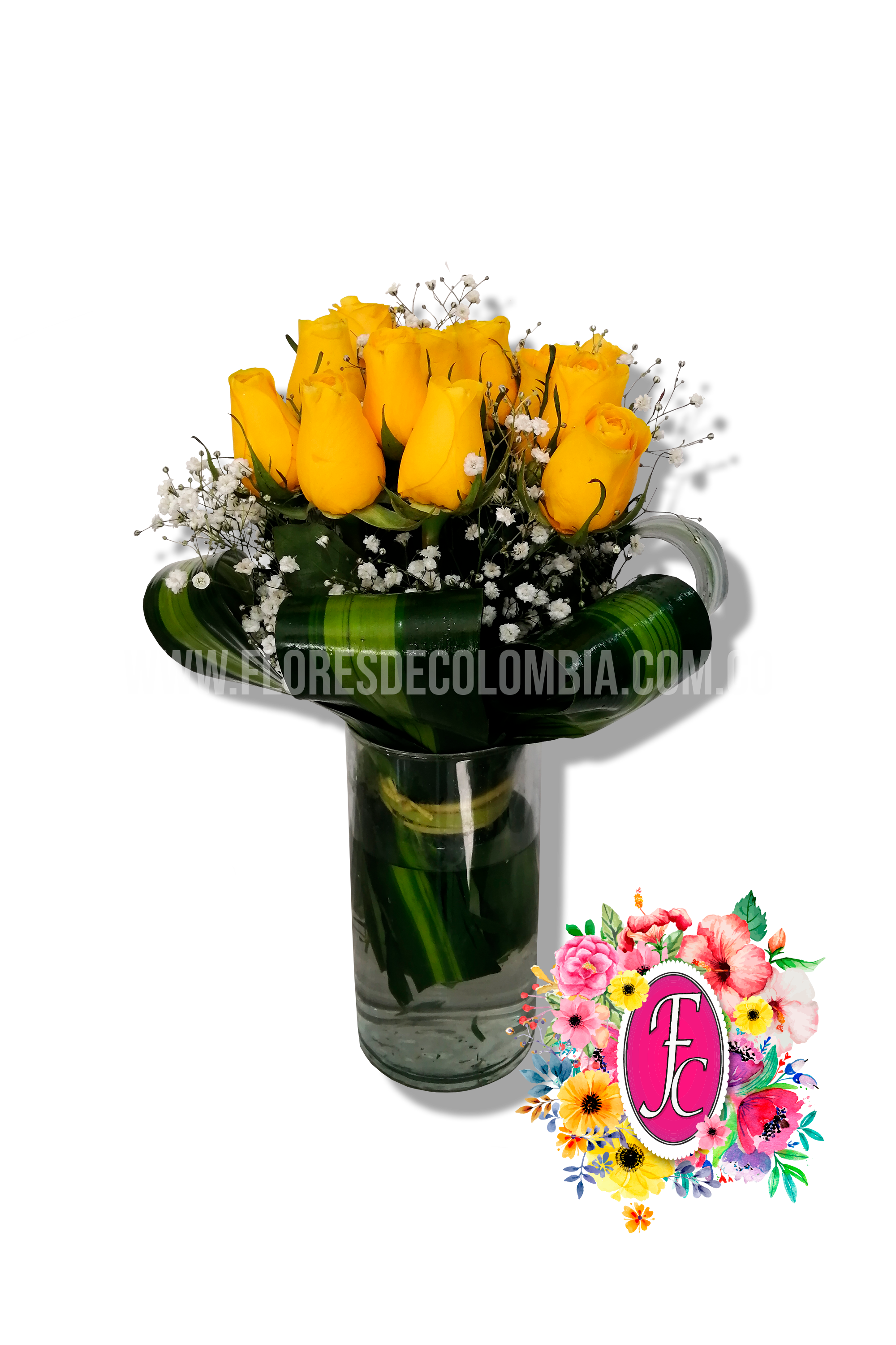 Florero 12 rosas - Flores de Colombia