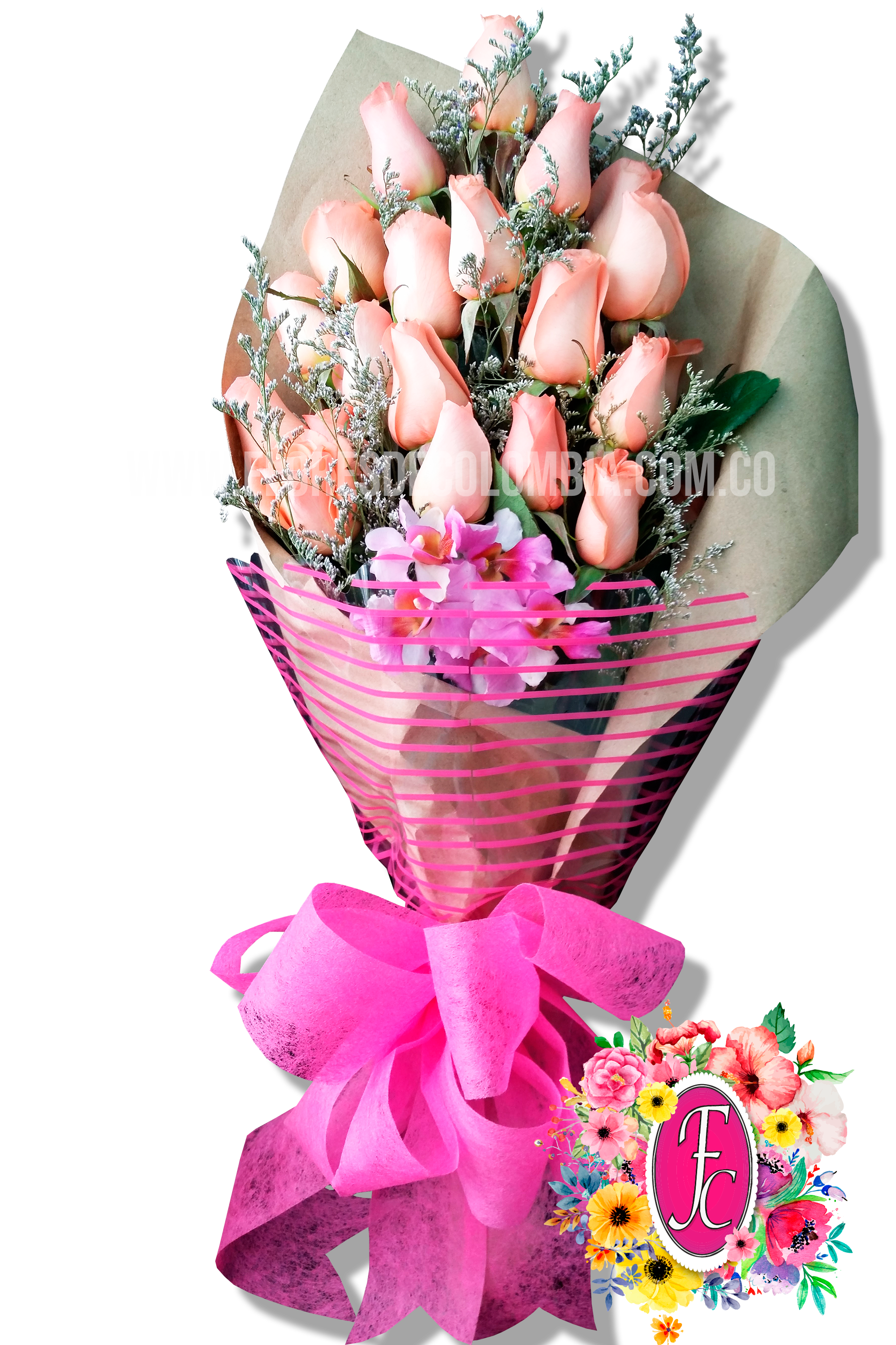 Ramillete de 18 rosas con orquideas - Flores de Colombia