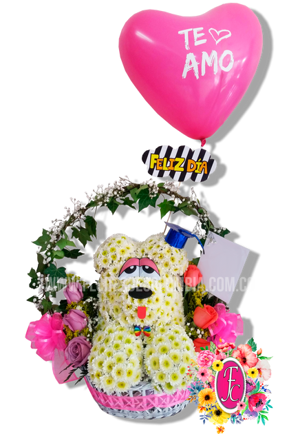 Oso floral en canasta con globo - Flores de Colombia