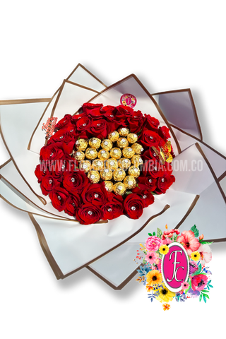 "El dorado" ramillete 40 rosas + Ferrero Rocher - Flores de Colombia