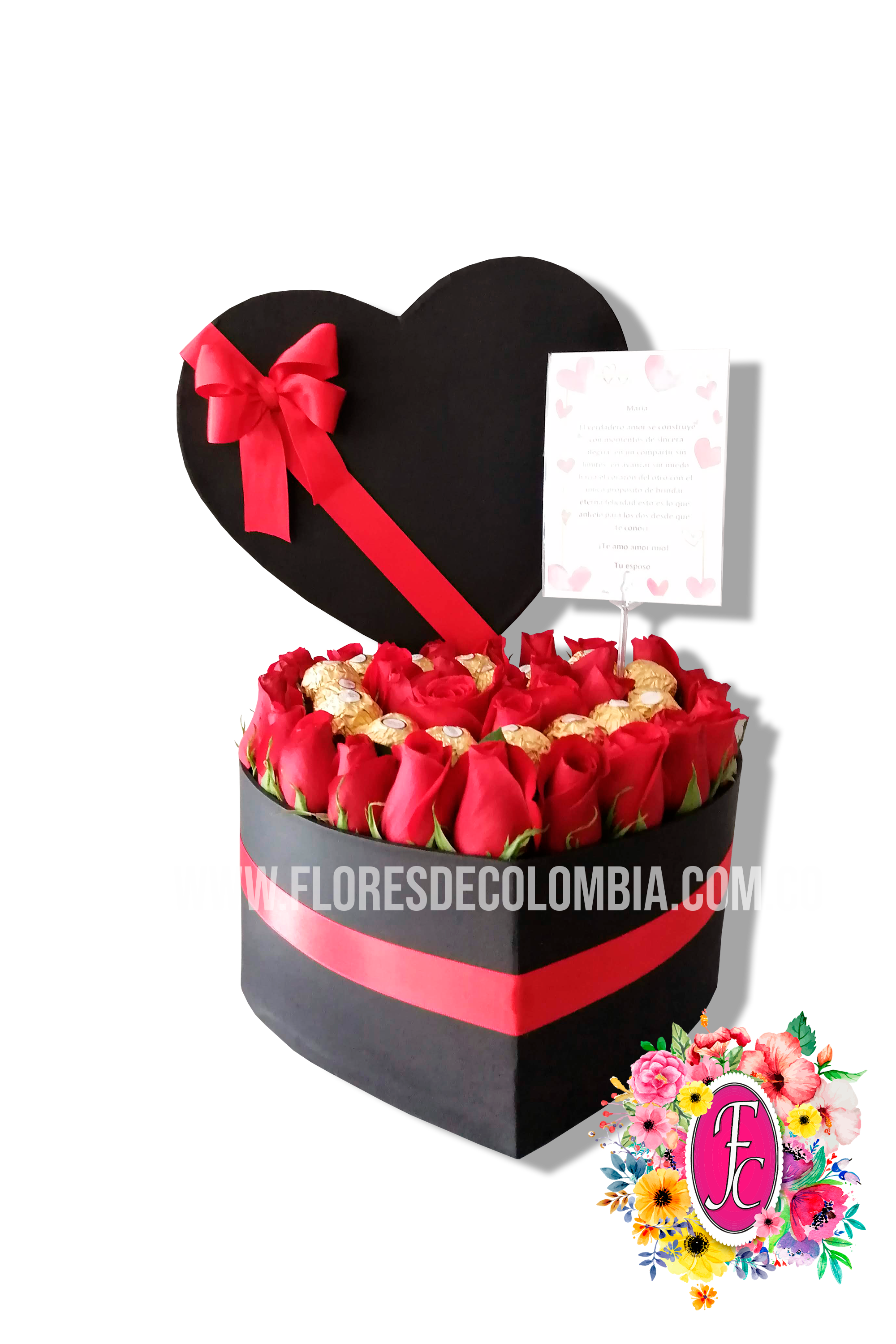 Caja Corazon con Ferrero Rocher │ Flores de Colombia